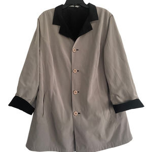 Preston & York Women's Size 1X Reversible Trench Coat Black Khaki Cuffs Pockets